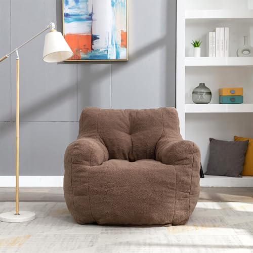 INMOZATA 3FT Medium Bean Bag Chair with Filler, Comfy Soft Teddy Bean Bag Accent Lounger Sofa Giant Bean Bag Chair for Adults, Teens, Kids - Gift Choice (Coffee)