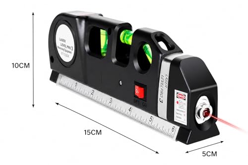 Image of Laser Level Pro 3 Multifunction Measuring Tool with Horizon Vertical Aligner Bubbles, Built-in Ruler Tape Measure and Laser Line Marker for Home DIY Construction Wall Hanging