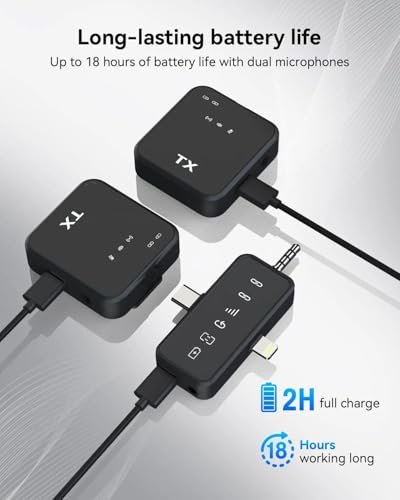 Image of F11-2 Wireless Lavalier Microphone 3-in-1 Type C & Lightning Noise Cancelling Collar Mic for Video Recording, Vlogging, YouTube, Live Streaming, Online Teaching & Interviews
