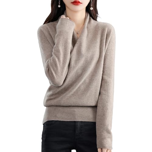 Women's V-Neck Sweater 100% Merino Wool 2025 Winter Warm Soft Long Sleeve Seamless Knit Pullover Cashmere Fall Sweater