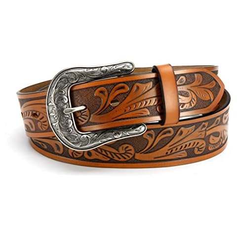 CR Brown Western Belts for Women - 1.5" Leather Cowgirl Belt for Jeans - Country Belt for Women with Big Vintage Buckle Cover