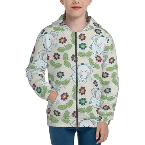 Elephants and Flowers Kids Pullover Hoodies Boys Zip Up Sweatshirts Girls Athletic Clothes with Pocket3