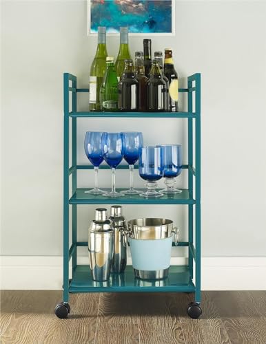 Image of WINSTAR Metal Rolling Trolley with Lockable Wheels | Heavy Duty Multifunctional Metal Frame Cart | Ideal for Home, Kitchen, Bathroom and Office Storage | (Teal, 3-Tier Seller Shipped)