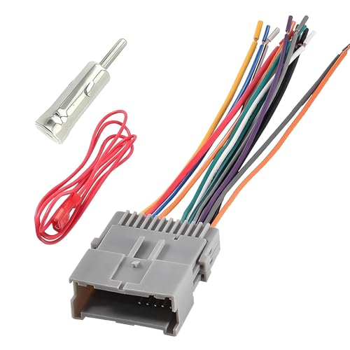 XIZAKEE 3 PCS Radio Wiring Harness, Stereo Wiring Harness with Antenna Adapter, Stereo CD Receiver Wire Cable Aerial Connector Plug, Compatible with Chrysler Hummer Buick Suzuki (Gray)