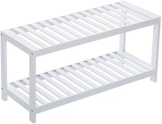 Vencier 2 Tier Bamboo Shoe Rack Stand Shelf Shelving Hallway,Bedroom,Bathroom,Living Room Organizer Holder Storage for 8 pairs shoes (White)