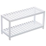 Vencier 2 Tier Bamboo Shoe Rack Stand Shelf Shelving Hallway,Bedroom,Bathroom,Living Room Organizer Holder Storage for 8 pairs shoes (White)