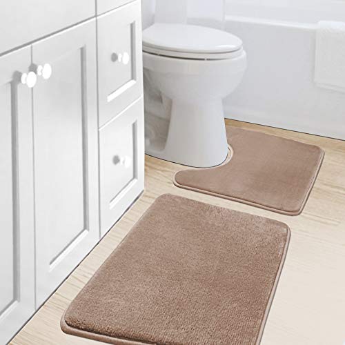 Photo 1 of Bath Mat Memory Foam Set Bathroom Rug Set Flannel Velvety Bath Mat Luxury Extra Soft and Absorbent Non Slip Rugs for Bathroom/Bedroom Washable(Curved Set 20"x 32" Plus 20"x 20"U