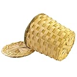 Petite corbeille à papier avec couvercle : fabriquée par des artisans qualifiés, elle offre durabilité et résistance pour une utilisation prolongée. petite corbeille en bambou tressé
