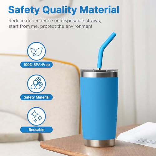 Image of Metal Straws Reusable With Silicone Tips for Yeti 20 oz Tumbler, 8.5 inch Stainless Steel Straight Drinking Straw- 2 Cleaning Brushes & 1 Portable Bag