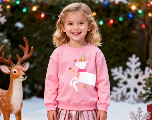 Image of EULLA Toddler Girls Christmas Sweatshirt Long Sleeve Snowman Deer Santa Claus Xmas Holiday Shirts for Kids Sweater 2-7 Years