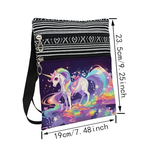 Rainbow Unicorn Messenger Bag Small Ethnic Pattern Printed Adjustable Strap Crossbody Zipper Bag Rainbow Unicorn Phone Bag Wallet Cute Shoulder Handbag for Women2