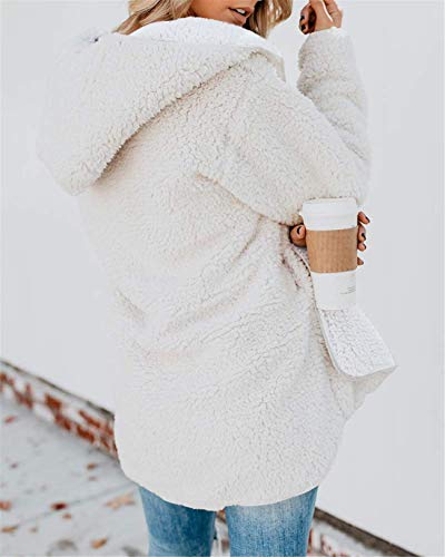 ReachMe Womens Sherpa Jacket Oversized Fleece Jacket Teddy Coats with Pockets Open Front Hooded Fuzzy Cardigan4