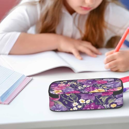 Image of Purple Flowers Pencil Bag Blooming Buds Yellow Blue White Big Capacity Pencil Case Pencil Pouch Pen Bag School Students Boy Girl