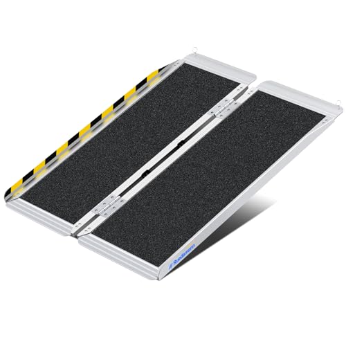 Ruedamann 4FT Portable Wheelchair Ramp, Non-Slip Aluminum Folding Handicap Ramp for Doorways, Wheel Chair Threshold Ramp for Home Steps, Stairs, Wheelchair, Scooters, Pets, Entry