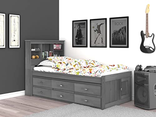 Os Home And Office Furniture Solid Pine Twin Captains Bookcase Bed With 6 Drawers In Charcoal Gray #TOP1