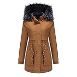 HANTONGHAO Damen-Baumwollkleidung mit abnehmbaren Kragen und abnehmbaren Hut-Clips auf beiden Seiten, um Frauen zu überwinden, camel, XXX-Large