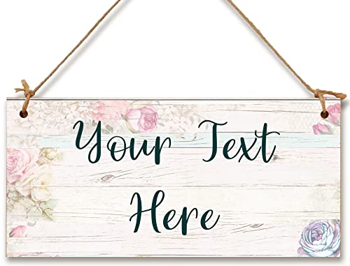 Personalised Hanging Plaque Your Custom Text Rustic Floral Pastels Decorative Wooden Door Wall Sign Home Decor Add Any Message