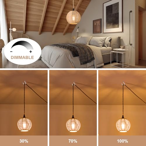 Image of 15ft Plug in Pendant Light with Cord Dimmable Switch | Rattan Hanging Lamp with Hand Woven Wicker Plug in Chandelier Boho Hanging Lights Fixture for Bedroom kitchen Hallway Foyer