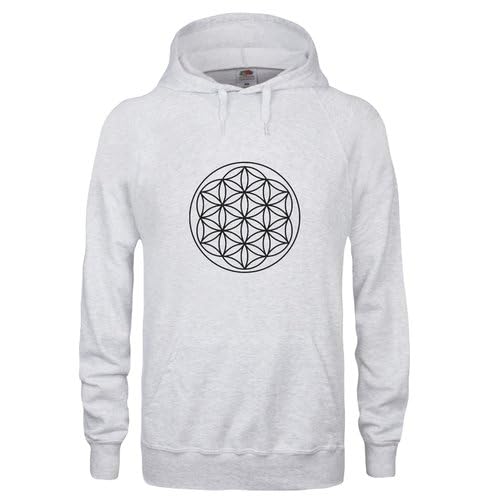 Sweat à capuche fleur de vie aux finitions soignées en gris mélangé taille S