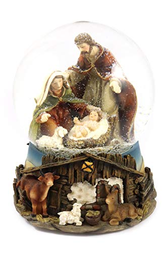 Schneekugel mit Spieluhr (Stille Nacht) Krippenspiel (Maria, Josef,...