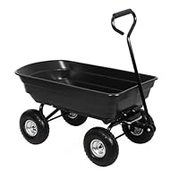 Panana Heavy Duty Garden Tipping Cart, 75L Poly Dump Wagon with Tipping Function and Pneumatic Tyres, Quick Release System, Garden Utility Trolley Wheelbarrow for Lawn, Yard and Farm Work (Black)