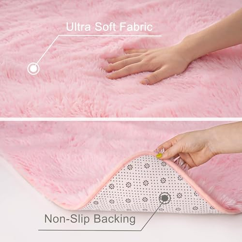 Tapis de salon moderne 140x270 cm rose lavable et antidérapant - 4