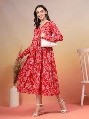 Image of COTLAND Fashions Jaipuri Cotton Printed A-Line Flared Dress for Women