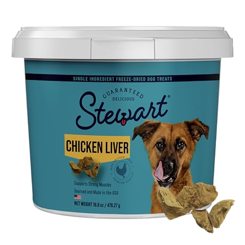 Stewart Freeze Dried Dog Treats, Chicken Liver, Grain Free & Gluten Free, 16.8 Ounce Resealable Tub, Single Ingredient, Dog Training Treats