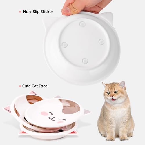 Cat Food Bowl, Healthy Ceramic Cat Food and Water Bowls for Dry and Wet Food 3 Set, Wide Shallow Cat Food Bowl Set for Relief Whisker Fatigue, Non-Slip Cat Plate for Indoor Cat, Dog, Kitten, Puppy - Image 5