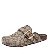 Coach Women's Archival Buckle Clog in Signature Jacquard, Oak/Maple, 8