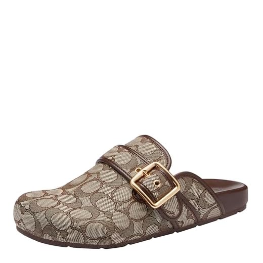 Coach Women's Archival Buckle Clog in Signature Jacquard, Oak/Maple, 9