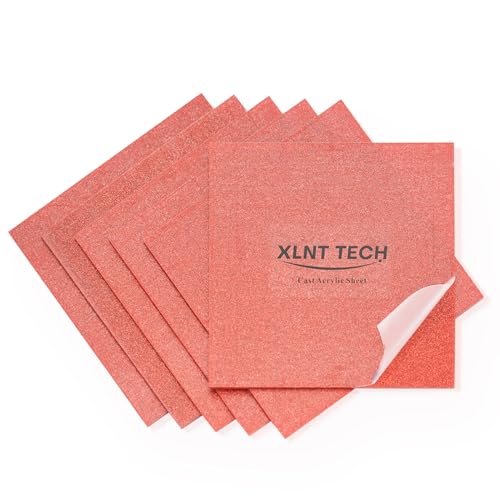 Image of Glitter Red Acrylic Sheets 6PCS 1 /8 inch Thick 8 x 8 Inch for Laser Cutting and Engraving Plastic Sheet Materials, Glitter Plexiglass Sheets for Crafts and DIY Project.