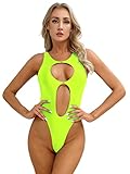 TiaoBug Damen ÖL Glanz Stringbody Ärmellos Tank Top Unterhemd und High Cut Thong Tanga Sexy Unterwäsche Gogo Clubwear Leuchtendes Grün D XL