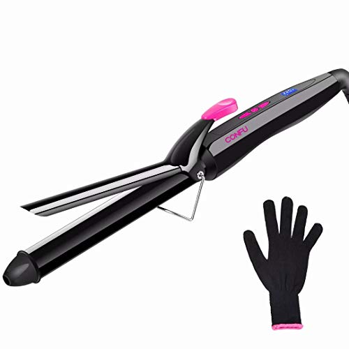 Curling Iron 1 Inch, CONFU Hair Curler with Ceramic Coating Barrel, Professional Curling Wand with 6 Heating Settings, Adjustable 220â„‰-400â„‰ for All Types of Hair, Include Heat Resistant Glove