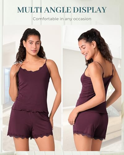 Image of BAMBOO COOL Women's Pajama Sets Lace Trim PJ Set with Shorts Sexy Ruffles Sleepwear for Women