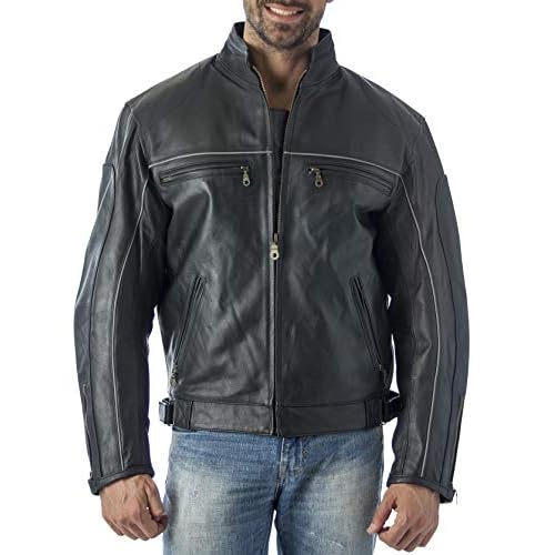 REED Mens Vented Leather Motorcycle Jacket with Light Reflector (3X-Tall)