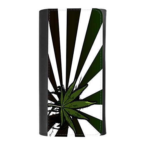 (Psychedelic 420 Marijuana Weed Leaf) women's Patterned Leather Buckle Trifold Wallet Bag Pouch Holster With Credit Card Holder insurance for smartphones