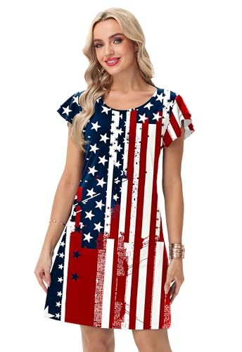 Image of AOBUTE Womens 4th of July Dress American Flag Party Dresses USA Parade Mini Dress