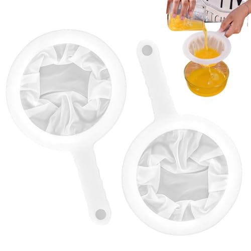 WUSJCOF Colador ultrafino con mango, 2 piezas, pequeño, filtro cafe, colador plastico para kefir, malla de nailon fino, trampa de malla 400, para aceites, café, té, jugo, vino y leche