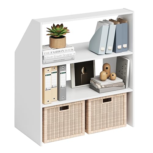 Bellamio Dachschrägenregal Aland Wandregal, Bücherregal, Regal für Dachschrägen mit 3 Abstellfächen in weiß, 100 x 90 x 50 cm