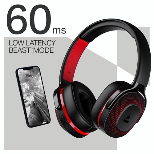 Image of Boat Rockerz 413, 60H Battery, 40Mm Drivers, Dual Pair,ENx Tech, Low Latency, Stream Ad Free Music via App Support, Bluetooth Headphones, Wireless Over Ear Headphone with Mic (Black & Red)