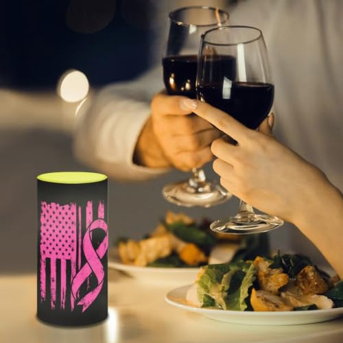Image of Poceacles Flameless LED Candle Battery Powered Votive Lights Realistic Pillar Candle Decorative Tea Lights for Breast Cancer Awareness Indoor Outdoor Decor, Pink Ribbon American Flag Black