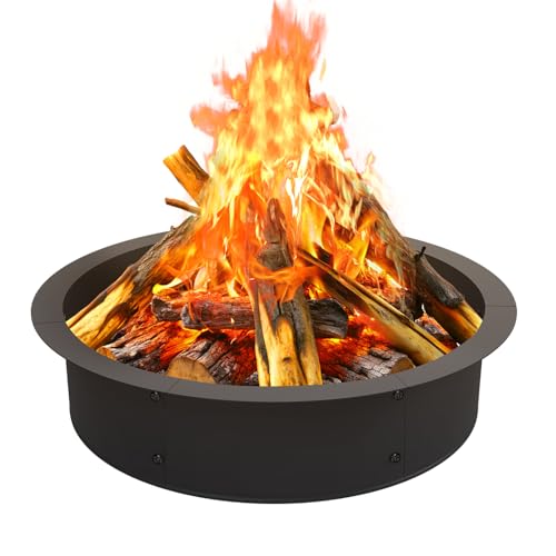 OUSHENG Anillo para hoguera al aire libre, exterior de 33 pulgadas y 30 pulgadas, interior redondo para chimenea de leña, inserto de forro de acero de metal para hoguera, exterior, camping, encima o