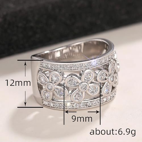 Graceful Silver Color Flower Rings for Women Bright Cubic Zirconia Finger Jewelry for Engagement2