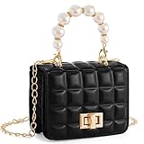 X XHCZY Kids Purse Little Girls Purse Candy Color PU Leather Bag Fashion Crossbody Purse Cute Handbag Shoulder bag with Pearl Handle Gold Chain Presents for Children（Mini Black）