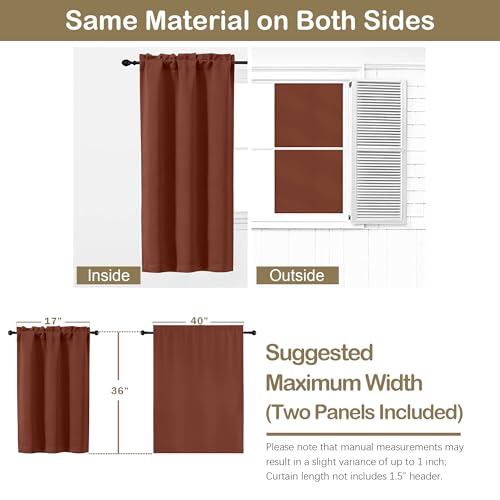 Image of Kitchen Curtains for Small Window Treatment, Light Filtering Short Cafe Curtains Over Sink, Half Window Drapes Tier for Bedroom Bathroom Rod Pocket, 2x40Wx36L Inches, Terracotta
