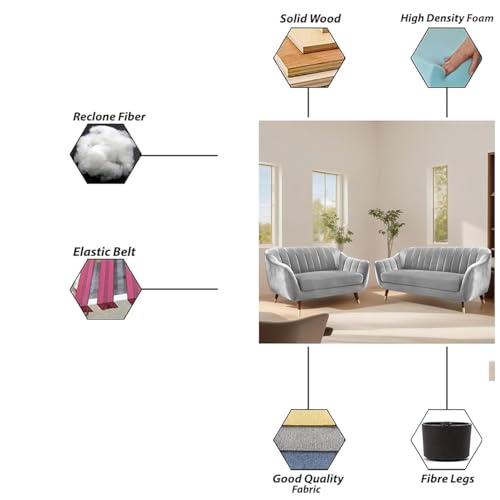 Image of Atticus 3+2 Seater Sofa Set for Living Room (Grey Colour) Premium Fabric Sofa
