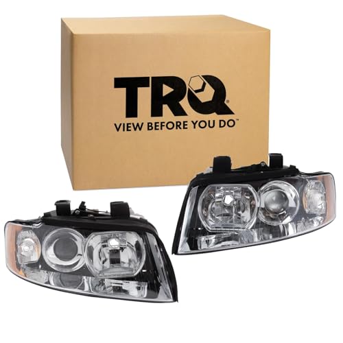 Image of TRQ Driver and Passenger Side Headlight Assembly Set Compatible with 02 Audi A4 03-04 A4 05 To VIN 399999 03 Quattro 04 Quattro 05 To VIN 399999 02 S4 04-05 S4 Halogen Only