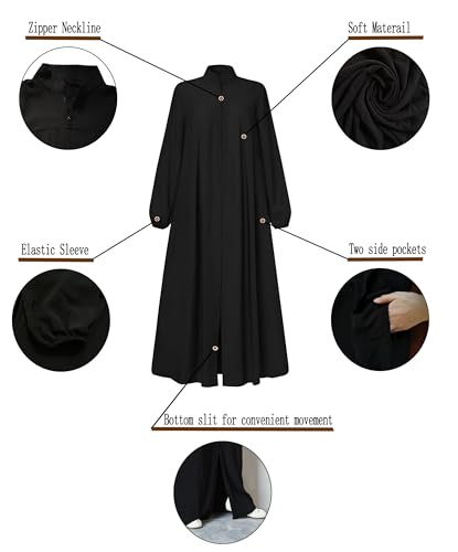 Womens Abaya Muslim Long Sleeve Front Zipper Dress Prayer Islamic Clothes with Pockets - Image 5