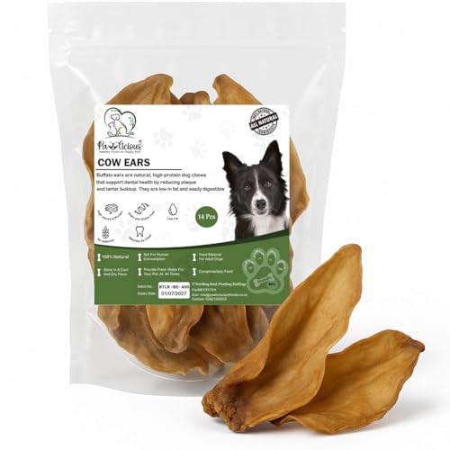 14 Pack Grass Fed Water Buffalo Ears for Dog 100% Natural Pet Treats High Protein Beef Cow Ears for Dogs Great Alternative to Pig Ears Rawhide Dog Chew Treat Perfect for Small Medium & Large Breeds